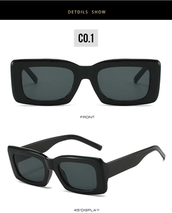 Front and 45-degree angled view of rectangular black thick frame sunglasses