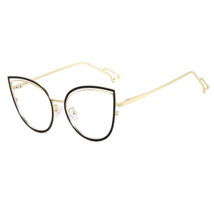 Retro cat-eye blue light blocking glasses with black and gold hollow geometric temples