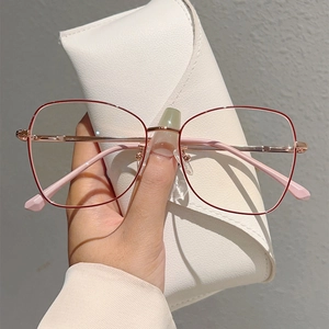 Vintage Metal Frame Anti Blue Light Glasses Fashion Polygonal Large Frame Plain Eyeglasses For Women Plain Face Frame
