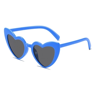 Trendy blue heart shaped sunglasses with dark lenses for fashion street style party wear