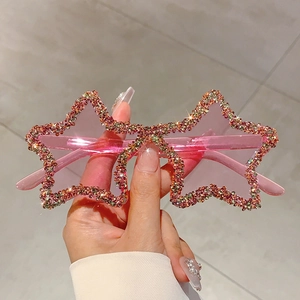 Star Shaped Rhinestone Sunglasses UV400 Protection Party Fashion Eyewear For Women Y2K Style Sparkling Rimless Lenses