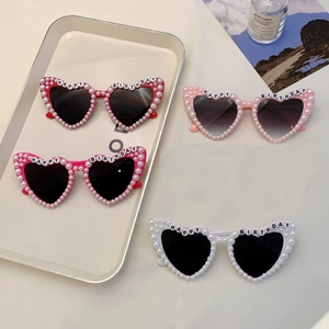 Fashion heart shaped sunglasses with pearls and Happy Birthday text in four colors