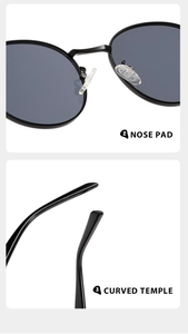 Detail of round sunglasses featuring soft silicone nose pads and curved non-slip temples