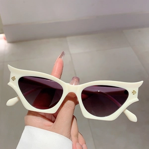 Lunettes de soleil œil de chat irrégulières avec monture crème et verres foncés