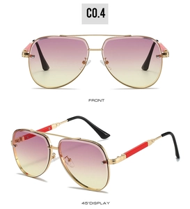 Front and 45-degree angle view of aviator sunglasses with gold frames and gradient lenses