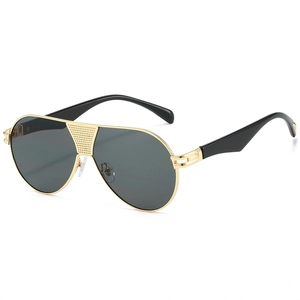 Classic aviator sunglasses with gold metal frame and dark grey lenses for UV protection