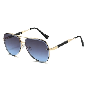 Classic gold aviator sunglasses with blue-purple gradient lenses and double bridge frame