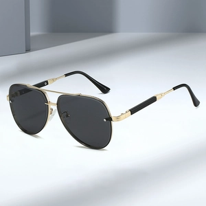 Classic gold metal aviator sunglasses with double bridge and dark polarized lenses