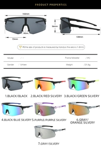 Detailed dimensions and specifications for lightweight sports cycling sunglasses