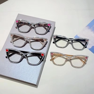 Chic cat-eye blue light blocking glasses with hand-set rhinestones in multiple colors