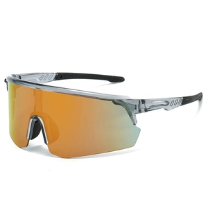 Streamlined outdoor cycling sunglasses with orange mirrored lenses and dark grey frame