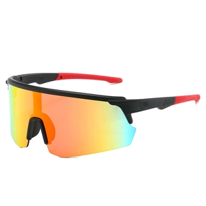 Outdoor sports cycling sunglasses with black frame and colorful iridescent lenses