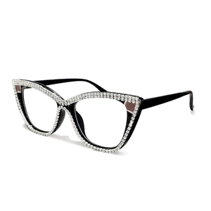 Chic cat-eye blue light glasses with hand-set rhinestones on a black frame