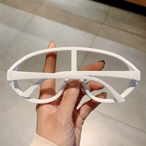Detailed view of the white Y2K style oversized sunglasses frame without lenses