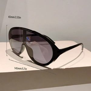Y2K shield sunglasses detail showing 145mm width and 65mm height measurements