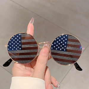 Retro Round Metal Frame Sunglasses With US Flag Pattern Stars And Stripes UV400 Festival Party Eyewear For Men Women