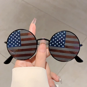 Retro round metal sunglasses with patriotic US flag pattern lenses for party street style