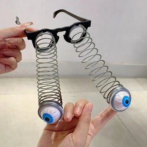 Détails de lunettes d'Halloween avec yeux bleus injectés de sang sur ressorts en acier
