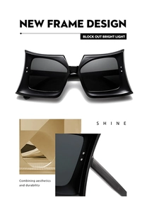Detail view of butterfly frame sunglasses with silver rivet accents and UV lenses