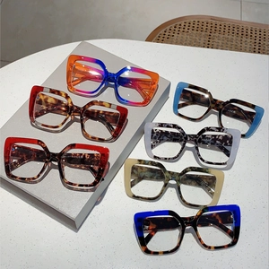 Square oversized color-block anti-blue light glasses in various fashionable patterns