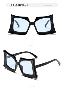 Oversized butterfly frame sunglasses in black and blue showing front and side views