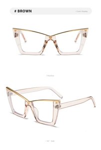 Detailansicht der champagnerfarbenen Cat-Eye-Brille mit goldenen Metallakzenten