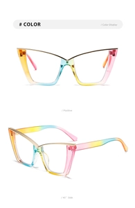 Front- und Seitenansicht der Cat-Eye Anti-Blaulicht-Brille mit Regenbogenverlauf