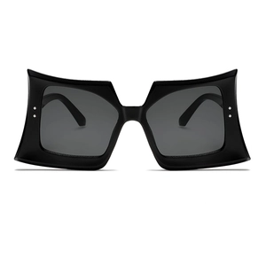 Oversized butterfly shape fashion sunglasses in black frame with dark grey lenses