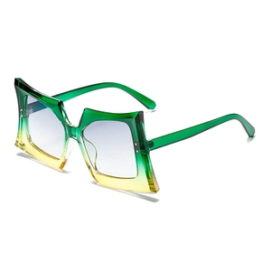 Oversized butterfly shape sunglasses with green yellow gradient frame and grey lenses