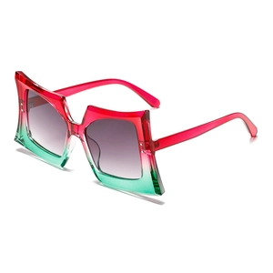 Oversized butterfly square sunglasses with red and green gradient transparent frame