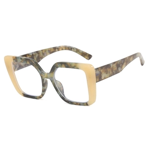 Fashionable oversized square anti-blue light glasses with tortoiseshell and beige frame