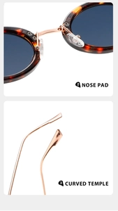 Detail of tortoise frame sunglasses showing silicone nose pads and curved temple tips