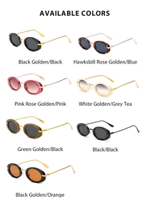 Detailed grid showing seven color options for vintage oval frame sunglasses in a studio layout