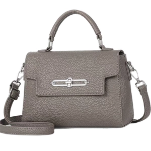 Minimalist large capacity crossbody bag in dark grey pebble leather with metal buckle