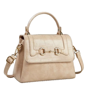 Elegant apricot crocodile pattern small square handbag with gold horsebit buckle