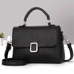Elegant Women Crossbody Handbag Lychee Grain PU Leather With Top Handle Adjustable Strap Silver Buckle Flap Square Bag