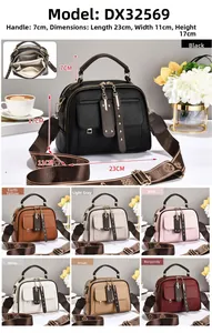 Detailed internal structure and dimensions of women's leather bag with adjustable strap