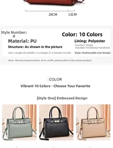 Détail de sacs à main en cuir PU à motif crocodile avec fermoir et dimensions