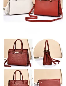 Vues multi-angles d'un ensemble de sacs à main en cuir blanc et bordeaux croco
