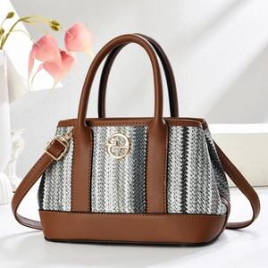 Sac Seau Pour Femme Avec Texture Rayée Tissée Couleurs Contrastées Cuir PU Sac À Bandoulière Style Rétro Élégant
