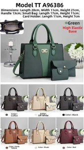 Detailed size chart of a minimalist tote bag set including a clutch and card holder