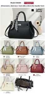 Litchi pattern handbag with metal lock and silk scarf decor, size 28x12x20cm macro view