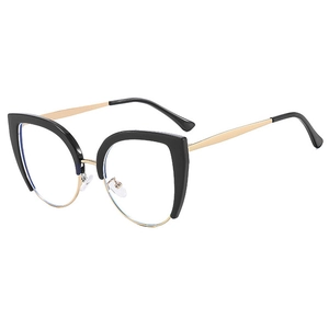 Vintage cat eye glasses with black and gold frames featuring blue light blocking lenses