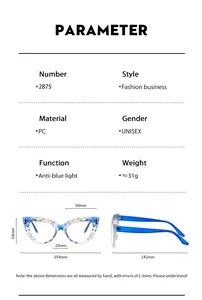 Tableau des tailles pour lunettes anti-lumière bleue avec dimensions précises de la monture