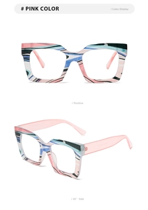 Detailed views of chunky abstract wave pattern frames with semi-transparent pink temples
