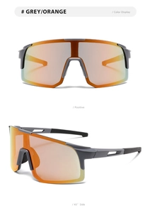 Duale Ansicht grauer Radsport-Sonnenbrille mit orange verspiegelten Gläsern und Belüftung