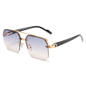 Men's fashion half-frame double bridge aviator sunglasses with purple gradient lenses
