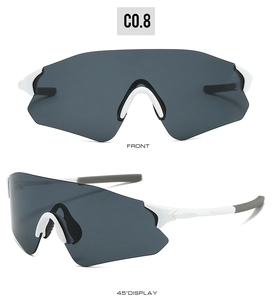 Front and 45-degree side view of white semi-rimless cycling sunglasses with grey lens