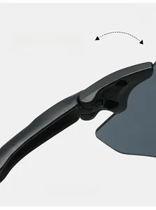 Detail of durable texture hinge on black cycling sunglasses for outdoor sports