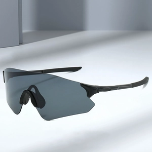 Outdoor cycling sports sunglasses with smoke lenses and black windproof frame for hiking